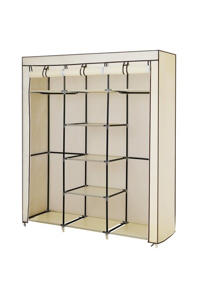 AyrStore Katlanır Kumaş Elbise Dolabı, 175x150x45 CM, Bej, RYG12M