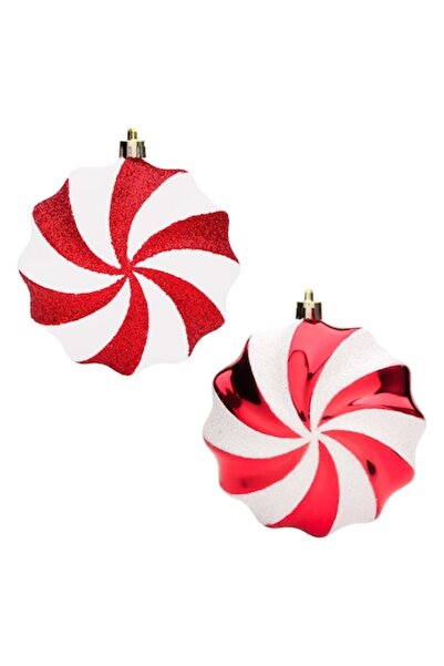 OEM Christmas Tree Ornament Set, Candy Model, Red & White, Plastic, 10 cm, 4 Pieces