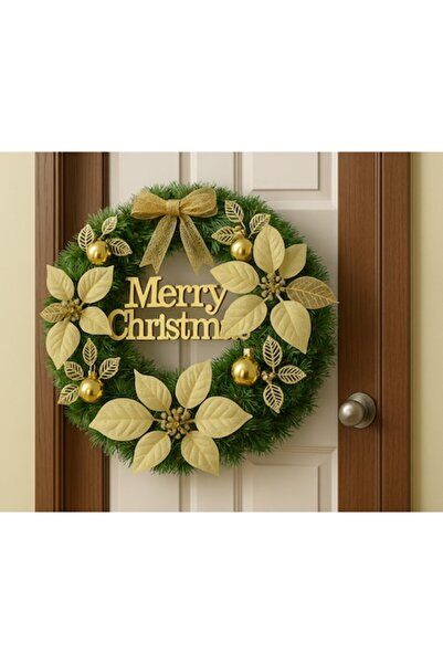 OEM Decorative Christmas Wreath 45 cm — elegant with golden flowers and satin bow