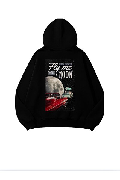 libukes Hooded Inside Fleece Printed Black Men's Hoodie Sweatshirt