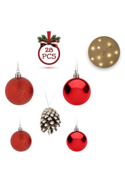 OEM Set ornamente de Crăciun - Globuri LED roșii, 29 buc