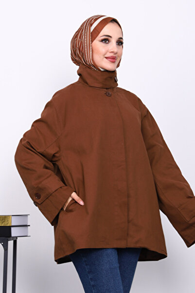 İmajButik Brown Buttoned Lined Gabardine Jacket