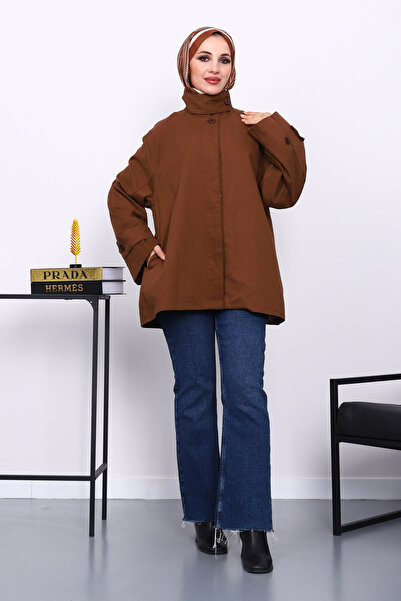 İmajButik Brown Buttoned Lined Gabardine Jacket