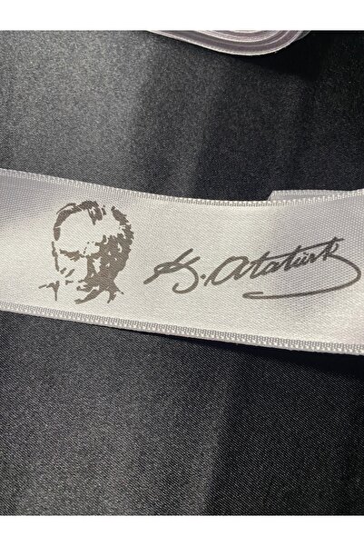 Massaltay White Ataturk Signed 4cm Satin Ribbon - 5 Meters National Special Decoration Ribbon