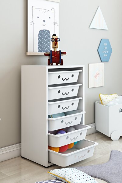 DEKOZUM KİDS 6 Sepetli Gülenyüzlü Oyuncak Dolabı Organizeri Oyuncak Kutusu Oy...