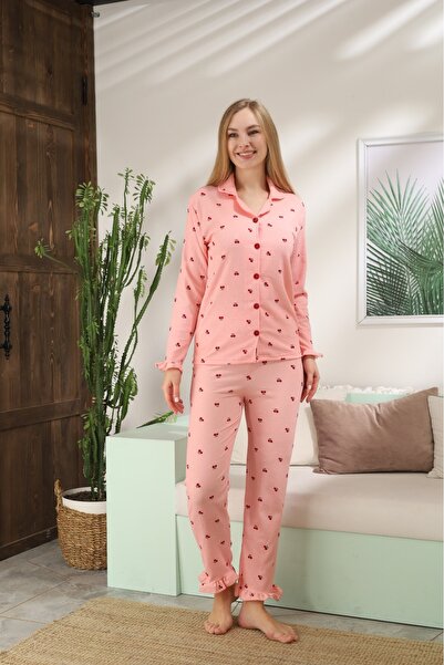 LİLA İÇ GİYİM Bürümcük Long Sleeve Pajama Set - Pink