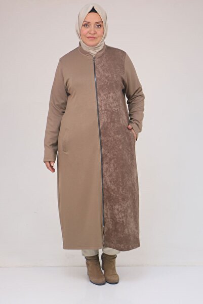 Eslina 53058 Plus Size Zippered Batik-Modal Jacket - Mink