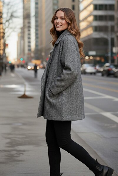 Mossta Wide Collar Black Women's Coat