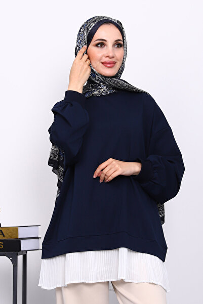 İmajButik Φούτερ με λεπτομέρεια πλισέ σε μπλε ναυτικό χρώμα