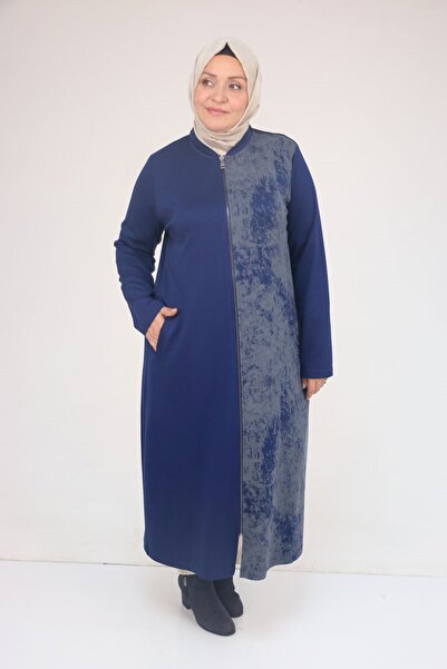 Eslina 53058 Plus Size Zippered Batik-Modal Jacket - Indigo