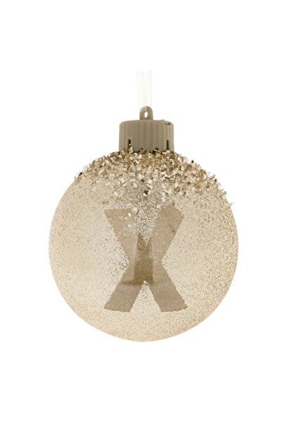 OEM Glob de Crăciun monogramă „X” bej-șampanie cu sclipici și LED 10 cm