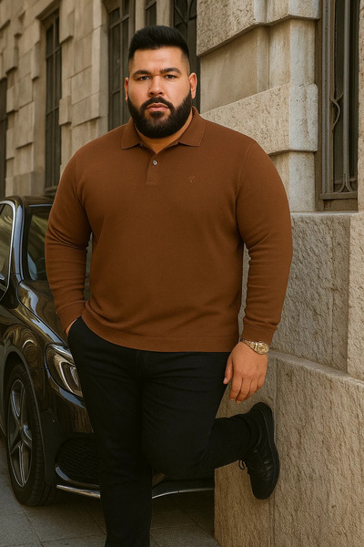 Maccali Ανδρικό πουλόβερ με λαιμόκοψη πόλο σε μεγάλο μέγεθος, χειμερινό, χαλαρό καφέ