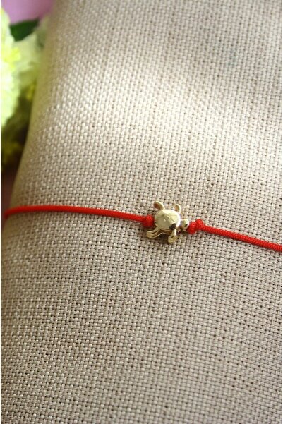 Siyah Kadın Kaplumbağa Objeli Kırmızı Renk Floş İpli Şans Bilekliği