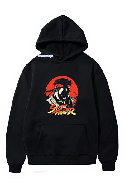 DEEFWEAR Black Street Fighter Retro Printed Oversized Hoodie Unisex Sweatshirt-Trendmingle