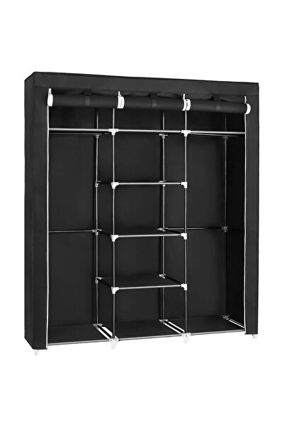 AyrStore Katlanır Kumaş Elbise Dolabı, 175x150x45 CM, Siyah RYG12B