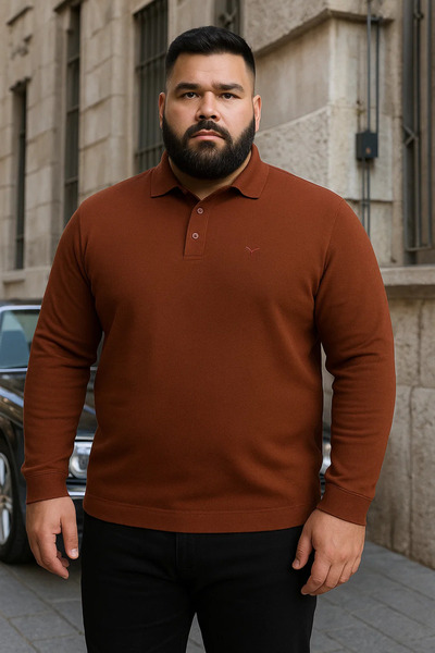 Maccali Men's Plus Size Winter Loose Tile Polo Neck Sweater