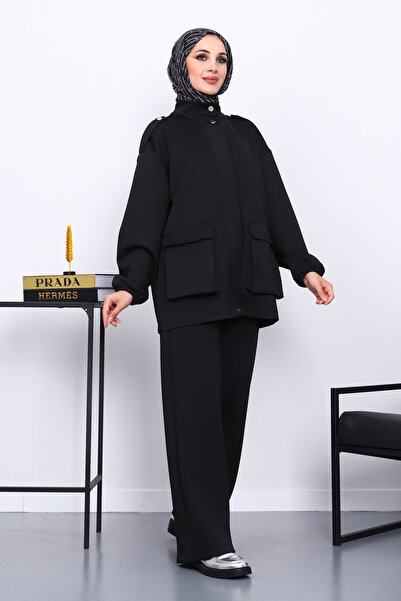 İmajButik Black Zippered Scuba Jacket and Pants Set