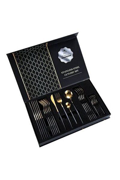 Royal Portuguese 24-piece Cutlery Set, Gold Black (6 knives, 6 spoons, 6 forks, 6 teaspoons)