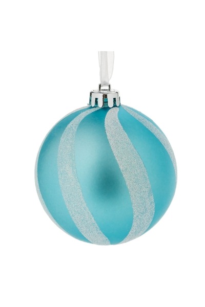 OEM Ornament de Crăciun - glob turcoaz cu dungi albe iridescente cu sclipici ...