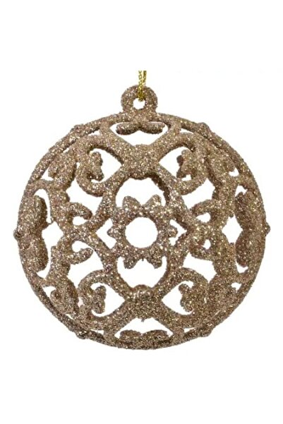 OEM Set de 6 globuri de Crăciun aurii, finisaj perforat cu sclipici, 6 cm