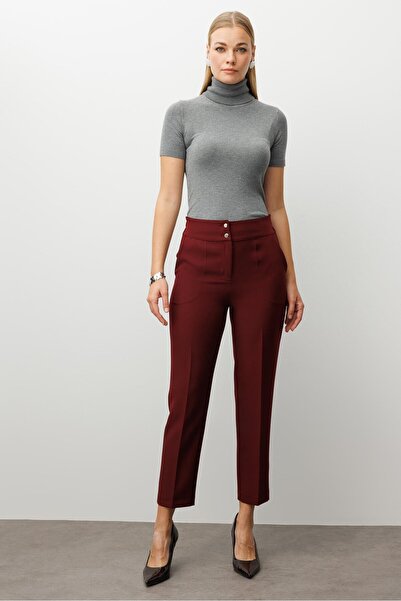 Moda İlgi Modailgi Arka Kemeri Lastikli Yüksek Bel Pantolon Bordo