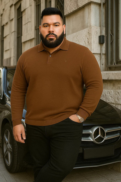 Maccali Ανδρικό πουλόβερ με λαιμόκοψη πόλο σε μεγάλο μέγεθος, χειμερινό, χαλαρό καφέ