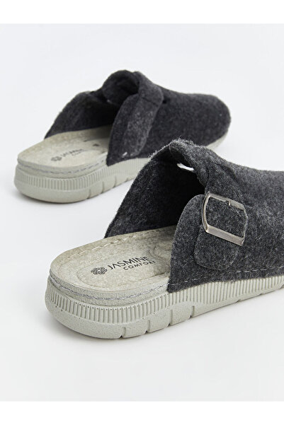 LC Waikiki Γυναικείες παντόφλες εσωτερικού χώρου ανθρακί με κλειστή πόρπη με λεπτομέρειες