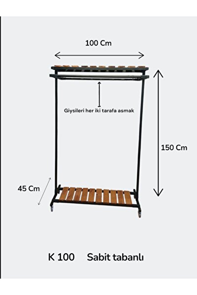NovaLand Metal Çift Ahşap Raflı Çift Taraflı Konfeksiyon Ayaklı Elbise Askılı...