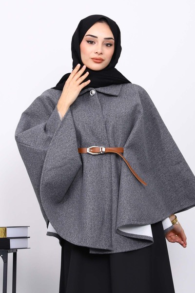 İmajButik Smoked Belted Cashmere Poncho