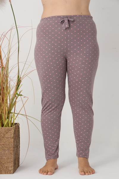 Serena Women's Big Size Pajama Pants, Gray with Pink Polka Dots