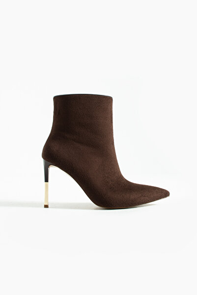 Siena Shoes Zayko Kadın Fermuarlı Günlük Topuklu Bot Kahve Süet