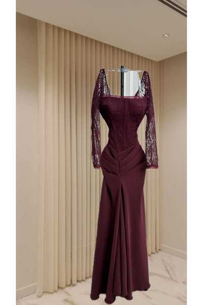 Diva style فستان سهره دانتيل مع باربي كم طويل مميز وراقي