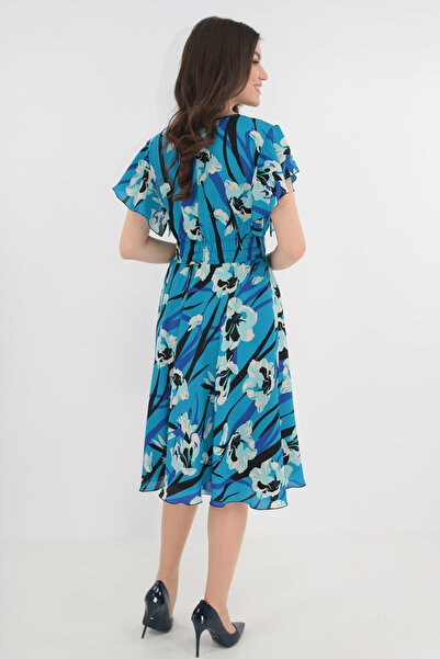 Vanessa Line RO Rochie clos albastra cu desen floral maxi