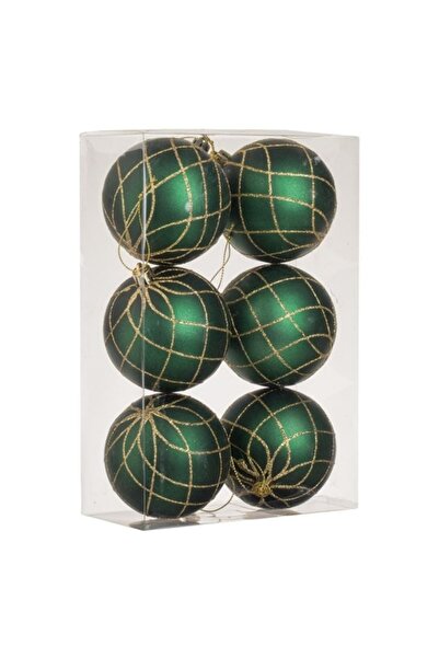 OEM Set of Green Christmas Baubles with Gold Glitter Ø6cm - 6 pcs