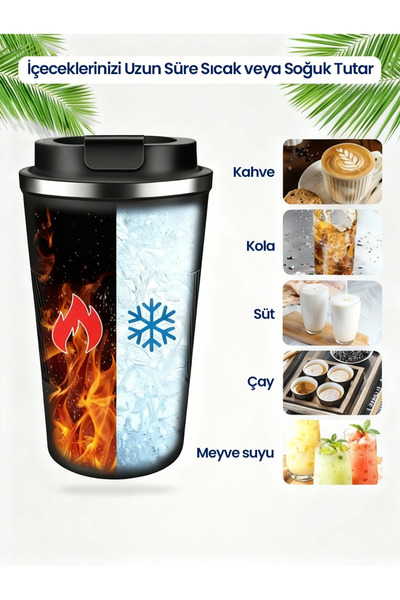 BLOOMPİCKS 510 ml Stylish Design Double-Layer Stainless Steel Thermos Cup Leak-Proof Hot-Cold Vehicle-Friendly