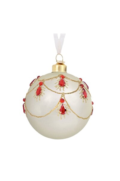 OEM Glob de Crăciun din sticlă, culoare bej, șampanie, cu cristale, 8 cm