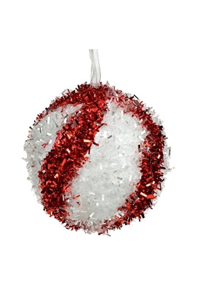 OEM Ornament de Crăciun pentru brad - Glob din spumă bombonoasă, roșu cu dung...