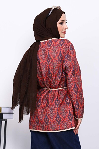 İmajButik Μπουφάν με έθνικ σχέδιο μπορντό με τσέπες