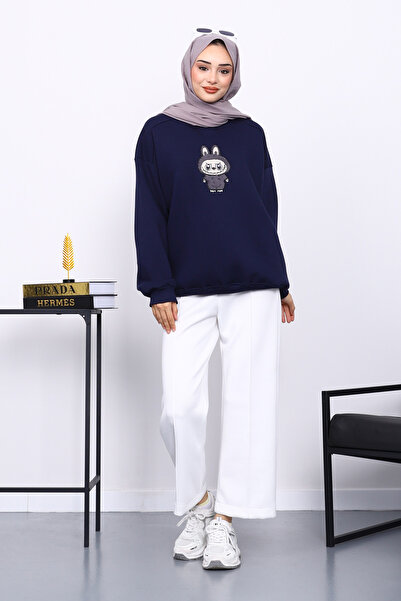 İmajButik Μπλουζάκι με λαιμόκοψη τριών κλωστών σε μπλε ναυτικό χρώμα