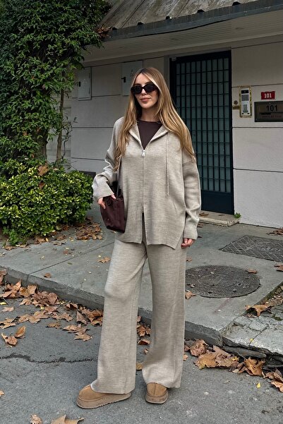 Laluvia Mink Zippered Hooded Knitwear Set - 0511