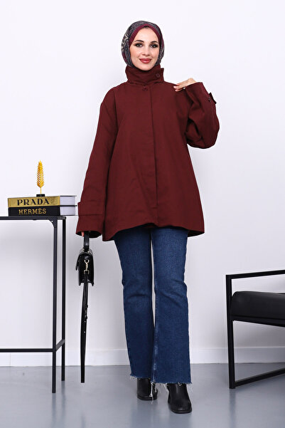 İmajButik Plum Buttoned Lined Gabardine Jacket