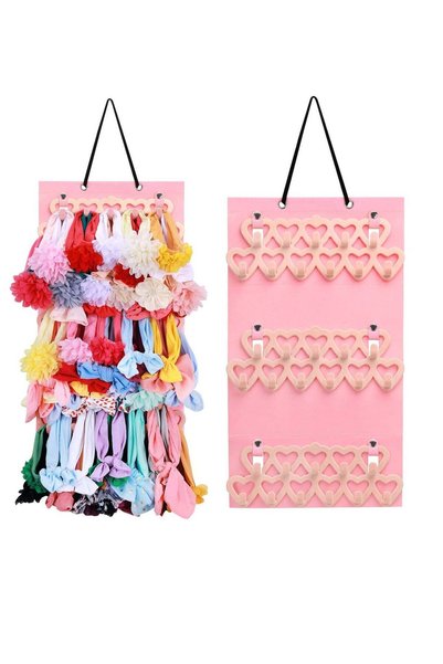 Generic Heart Shaped Velvet Headband Organizer for Baby Girls Light Pink Bow ...