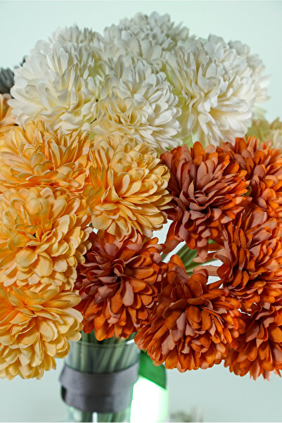 BYSHOME Yapay Lüx Krizantem Kartopu Demet 7 Dallı Dekoratif Yapay Çiçek 25 Cm