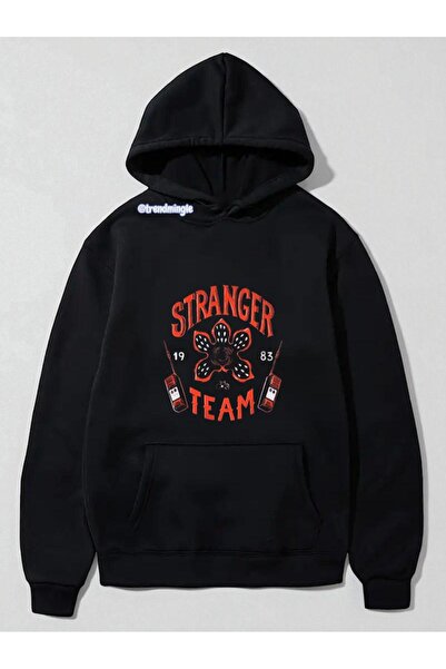 DEEFWEAR Black Stranger Things Team Printed Oversized Hoodie Unisex Sweatshirt-Trendmingle