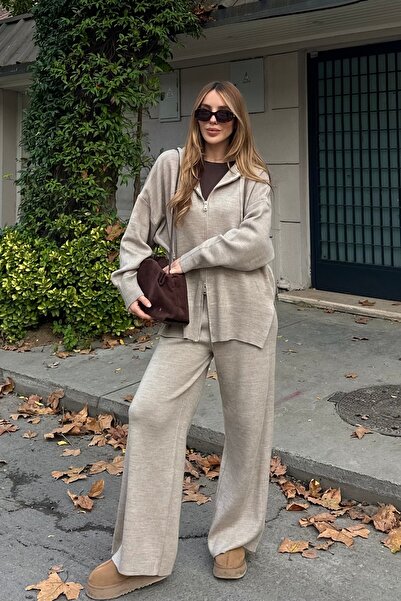 Laluvia Mink Zippered Hooded Knitwear Set - 0511