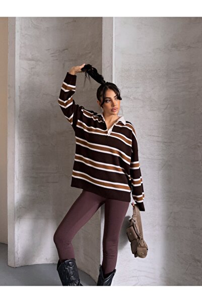 erki triko Shirt Collar Striped Oversized Knitwear Sweater