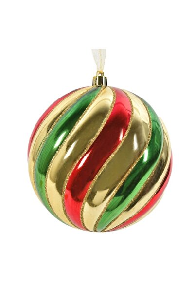 OEM Ornament de Crăciun pentru brad - glob roșu și verde cu sclipici auriu, Ø...