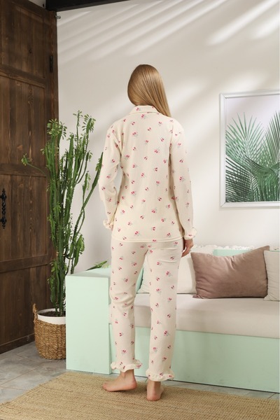 LİLA İÇ GİYİM Bürümcük Long Sleeve Pajama Set Ecru