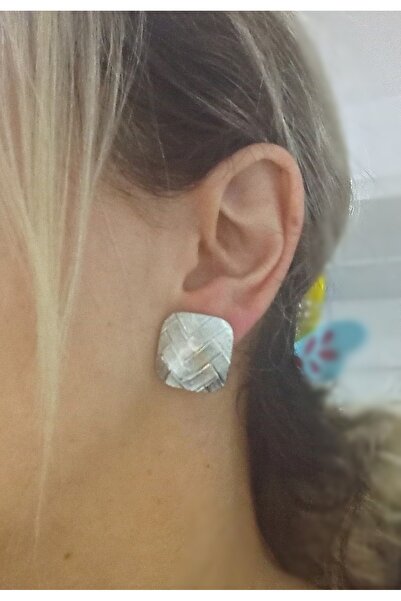 mos&more Silver Plaid Plate Women's Earrings