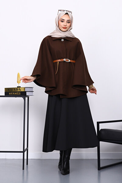 İmajButik Brown Belted Stamp Poncho